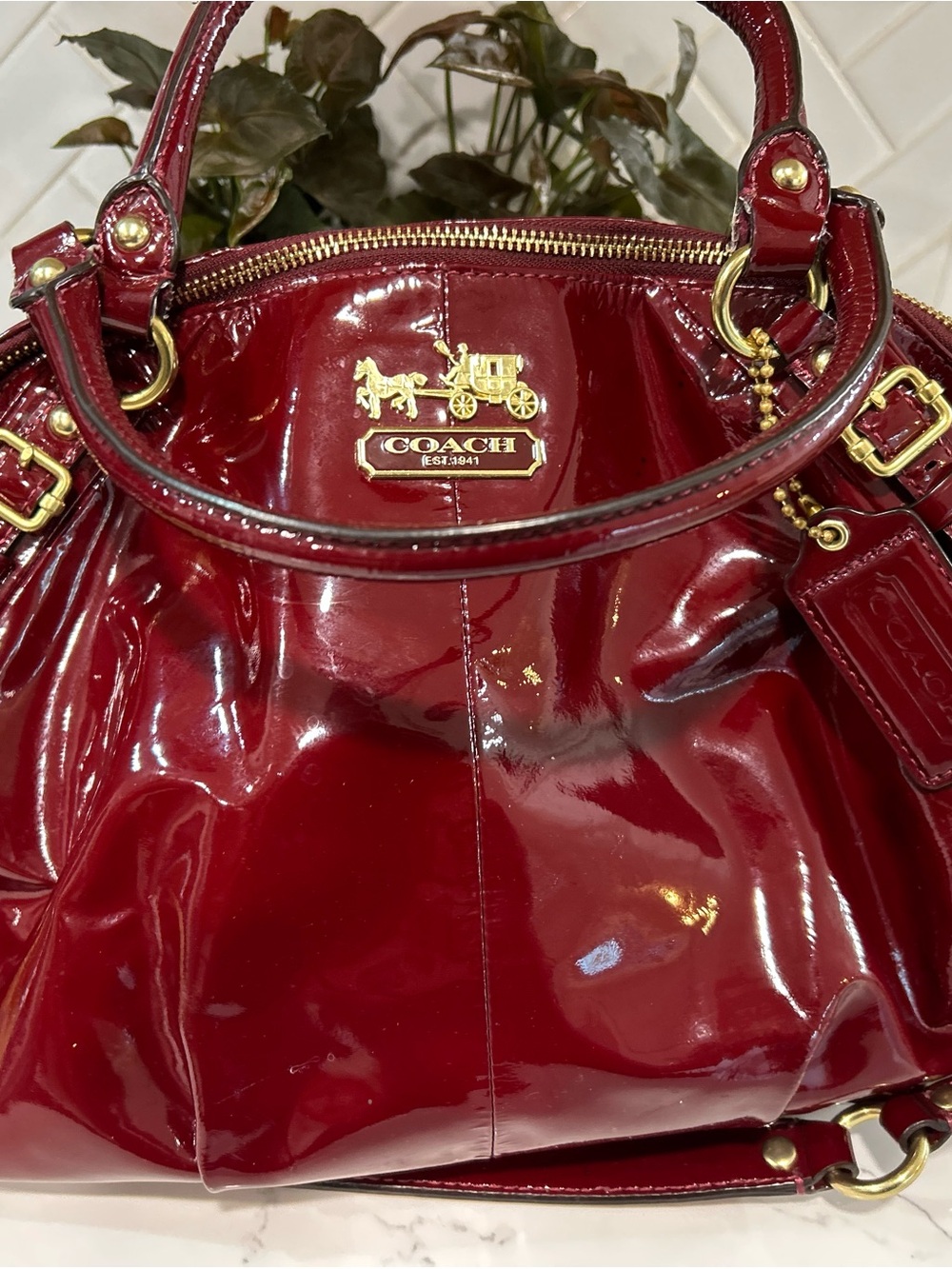 Coach Madison Large Sophia 15915 Crimson Patent Leather Satchel